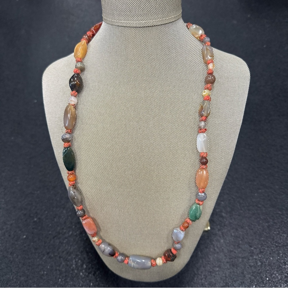 Vintage multistone agate “Begger Bead”  26” Necklace